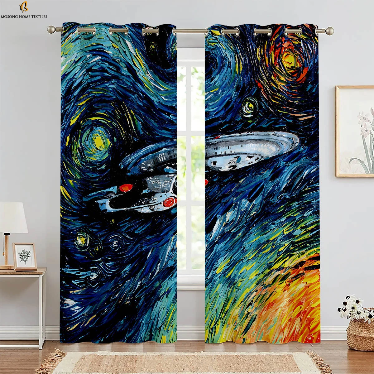 Window Curtains Landscape Starry Sky Oil Painting 3d Printing Curtains Bedroom Study Living Room Decorative Curtains 2 Pieces