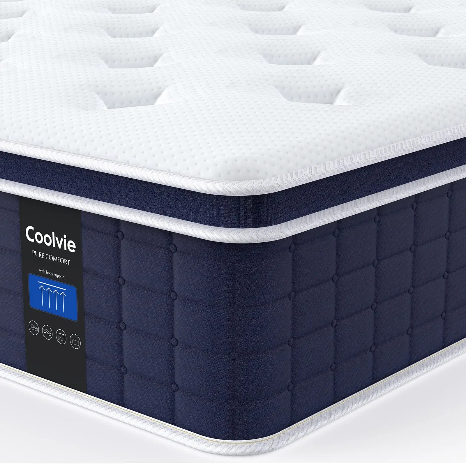 

Coolvie-Hybrid King Mattress in a Box, 3 Layer Premium Foam, Pocket Springs for Motion Isolation, 12"