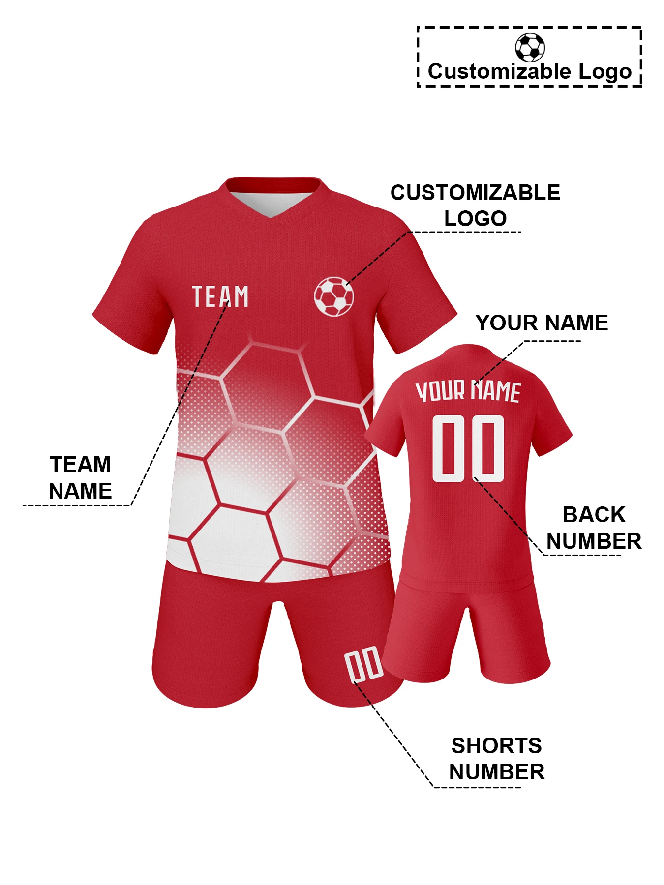Kids Custom Soccer Uniform with Team Name Number Logo Football Jersey Set for Boys Girls Youth Sports Team Kit