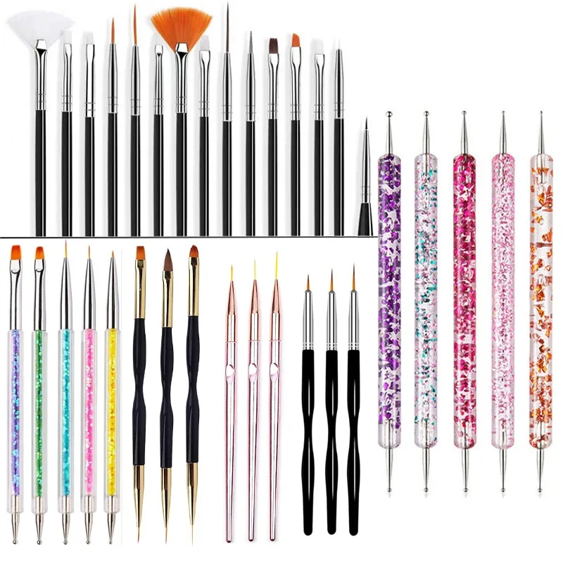 Nail Art Brush Design Tip, Pintura Desenho, Escultura, Caneta de ponto, FlatFan Liner, Gel acrílico,