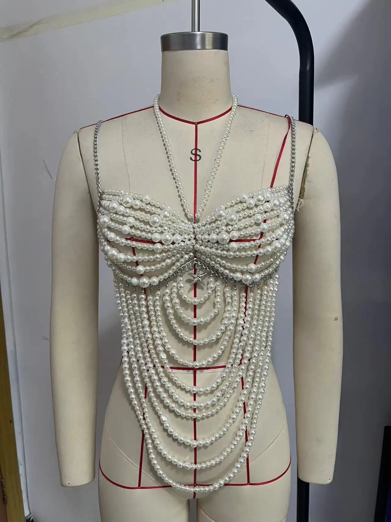 2026 Y2K Layered Pearl Srand Bralette Cover Up Bra Body Chain Gypsy Beach Top Wedding Jewelry Handmade Pearl Beaded Halter Tops - view 6