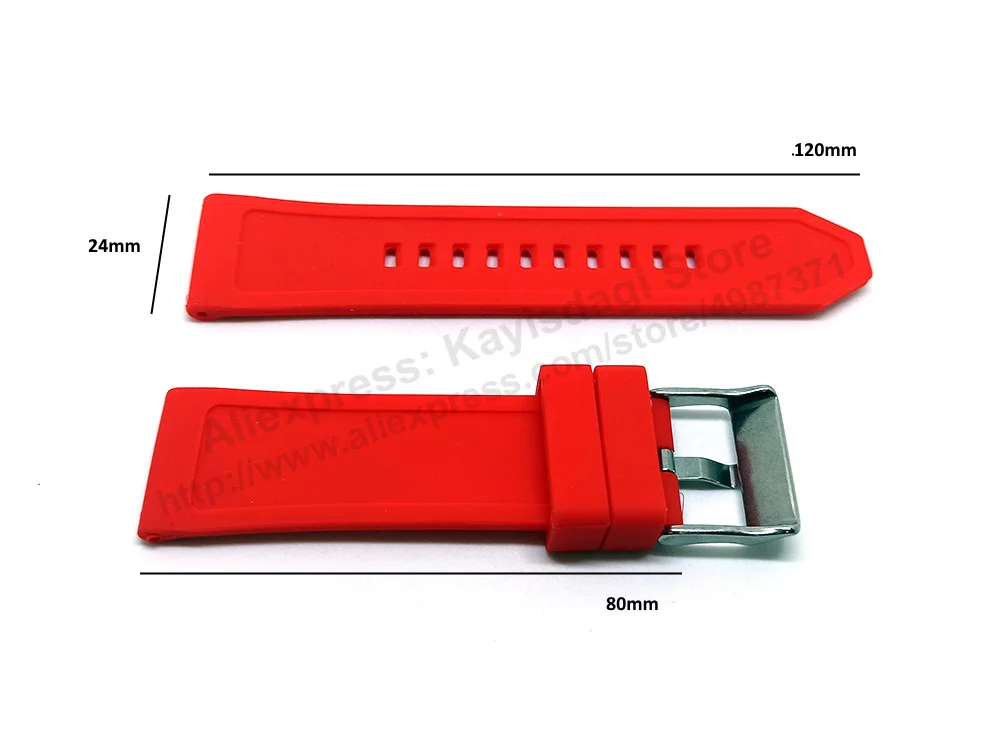 Diesel DZ4481 , DZ4388 , DZ1589 , DZ1627 , DZ1900 , DZ1806 , DZT2006 Fits with 24mm Red Rubber Silicone Watch Strap Band