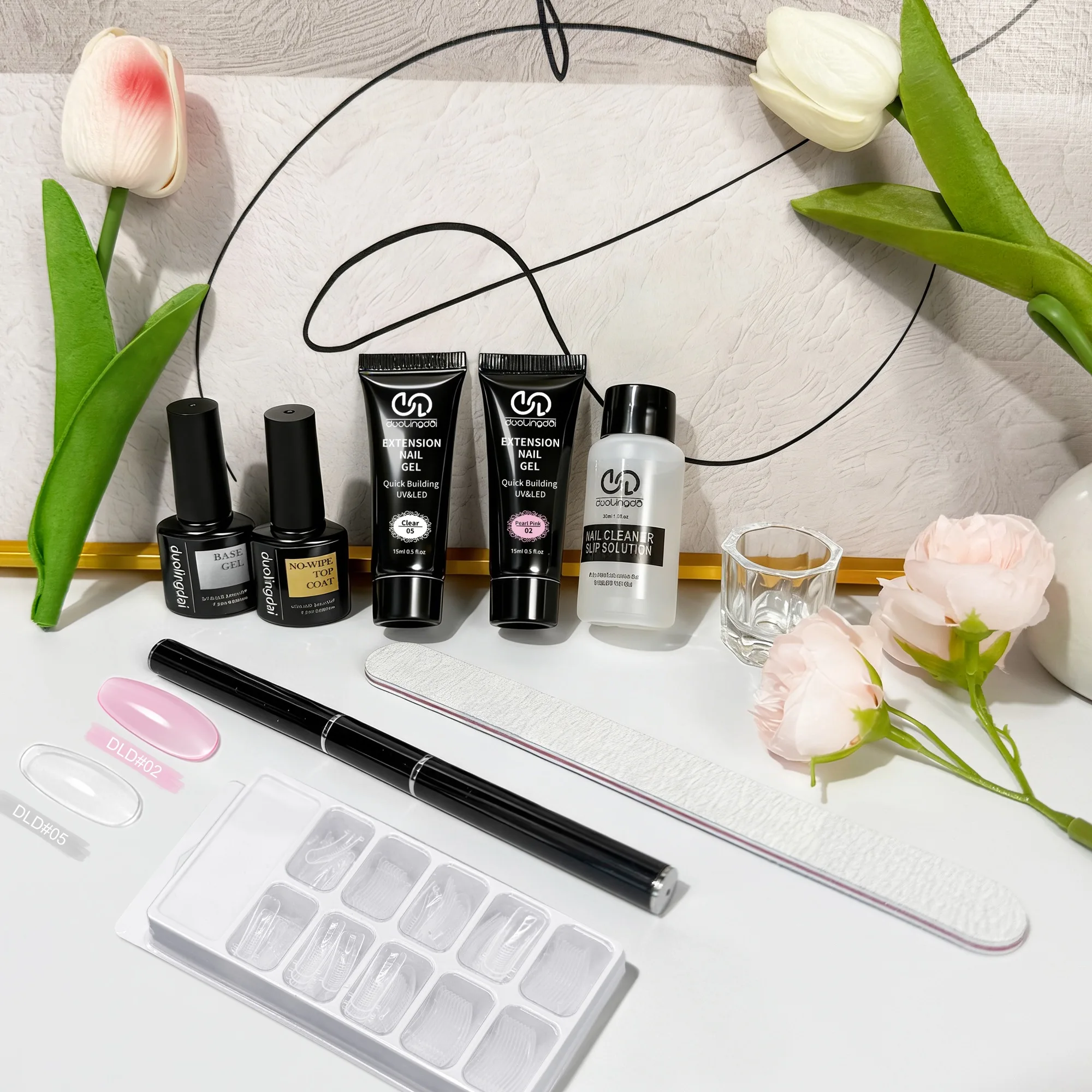 مجموعة أدوات تمديد جل البوليستر، بما في ذلك 30 مل من السوائل الأنظف، ومعطف قاعدة 7.5 مل معطف علوي، 100 قطعة قالب أظافر، وفرشاة أظافر