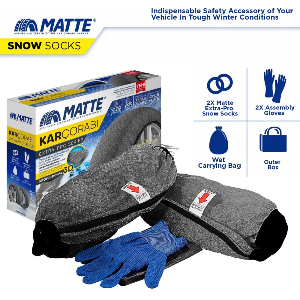 Car Snow Tire Socks for Winter Easy Grip - ExtraPro Series (Textile Snow Chain - For Safe Driving on Snowy & Icy Road)