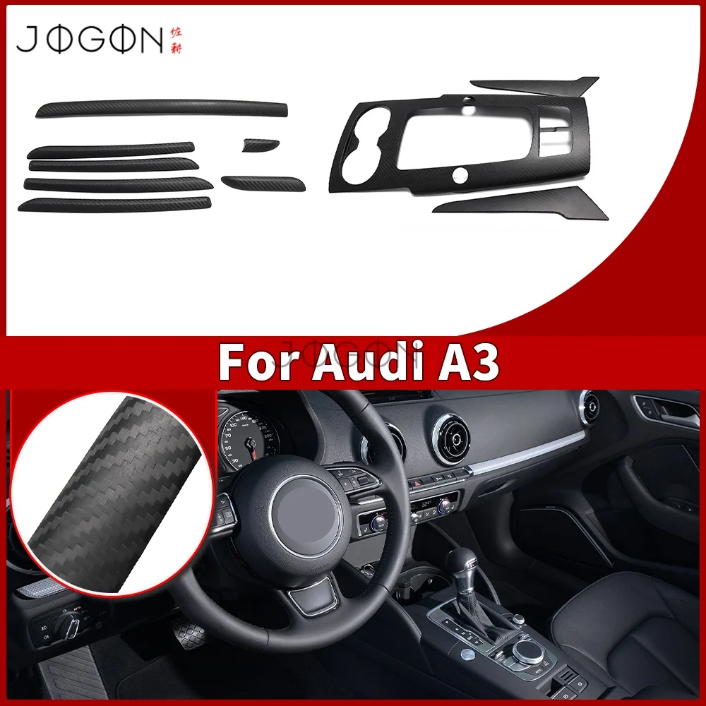 

10 шт. накладок из матового карбона для Audi A3 8V S3 RS3 2014-2018: для центральной консоли, накладки на рычаг КПП и боковых дверных панелей