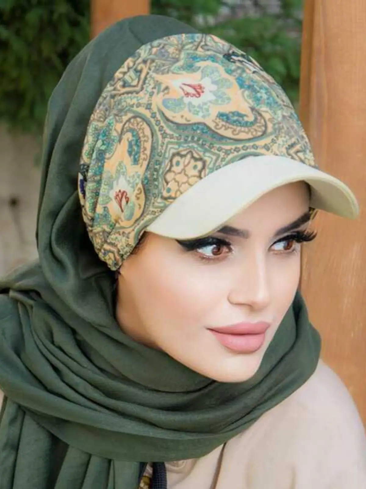 Patterned Lace-up Bonnet Headband  with Visor Hat, Buy 3 Pay 2, Modern and Stylish Muslim Fashion Hijab Casual Bonnet Clothing