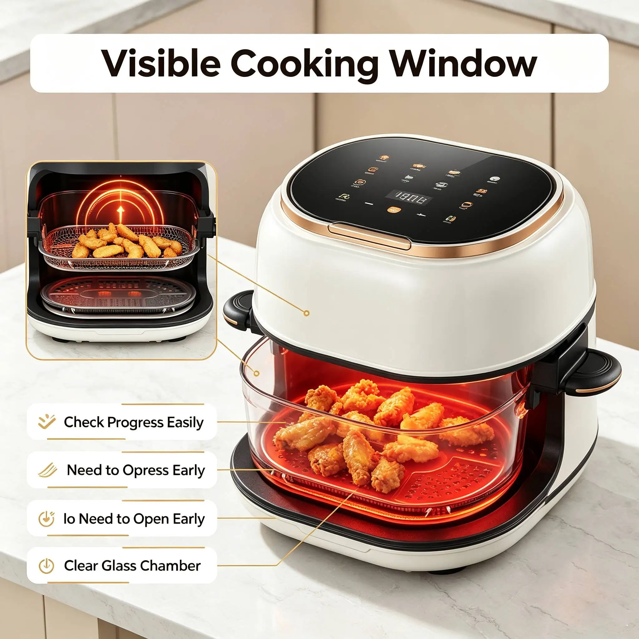 Large Glass Air Fryer Oil Free Air Fryer Kitchen Appliance Multi-Function Self Cleaning for Visible-Window Cooking