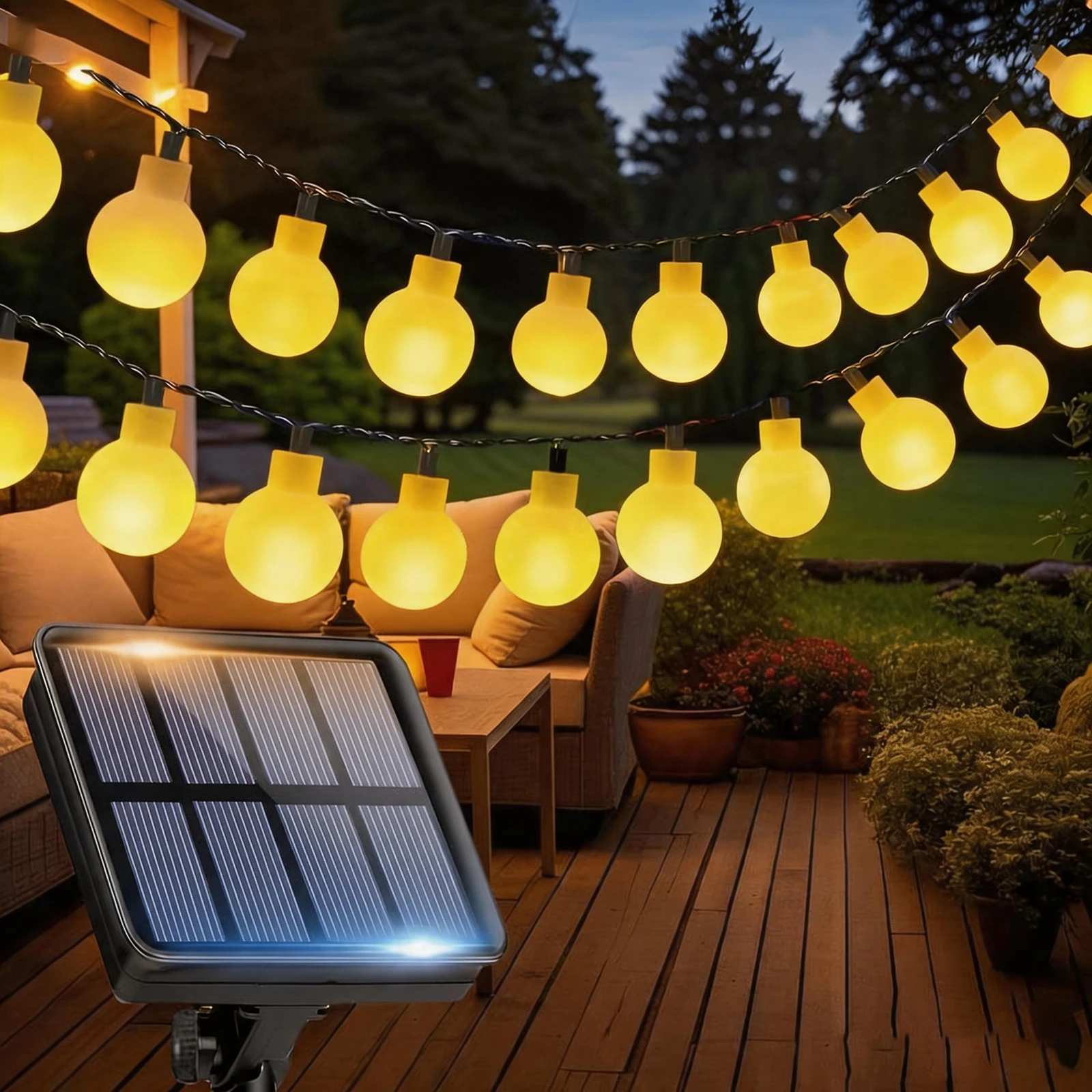 

Outdoor Solar String Lights 100/50/20LE, Crystal Globe Lights with 8 Lighting Modes, IPX4 Splashproof Solar Light for Garden