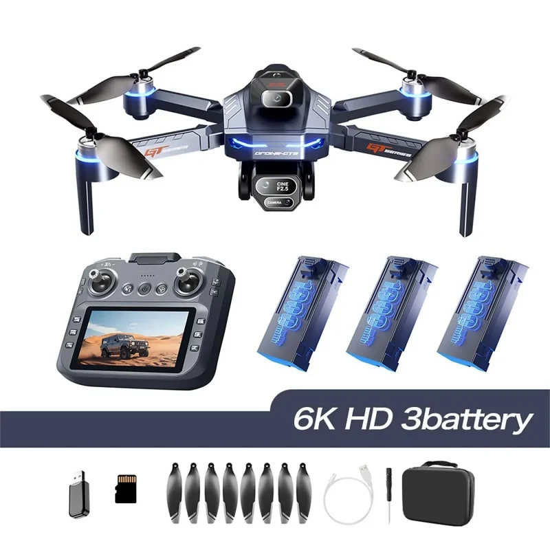 Dron con 3 Baterías, Cámara Dual 6K, Zoom 5X, Pantalla de 4.3 Pulgadas, Evitación de Obstáculos, Posicionamiento Óptico, Azul