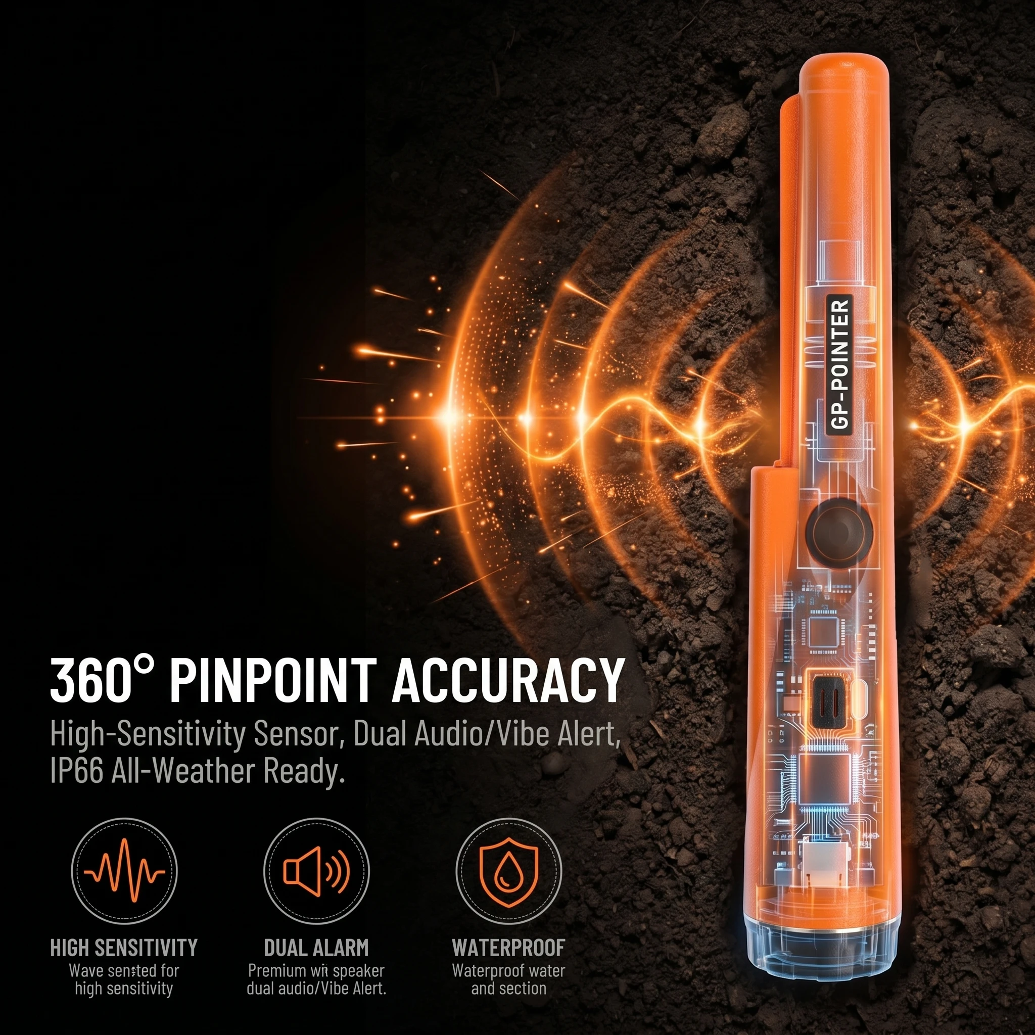 GP-Pointers Handmetalldetektor Pinpointer Wasserdicht 360 ° Seitenscanner-Goldmünzen-Schatzfinder mit Vibrations- und Tonalarm – Detail 11