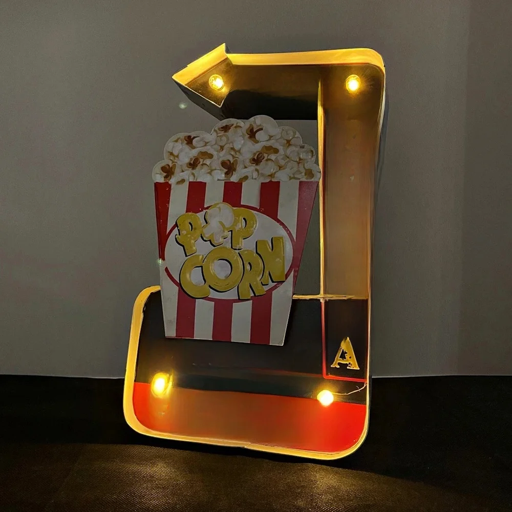 Panneaux en métal rétro vintage Popcorn, panneau lumineux en métal fait main, panneau LED Popcorn, pour la décoration murale du home cinéma, du salon ou du pub