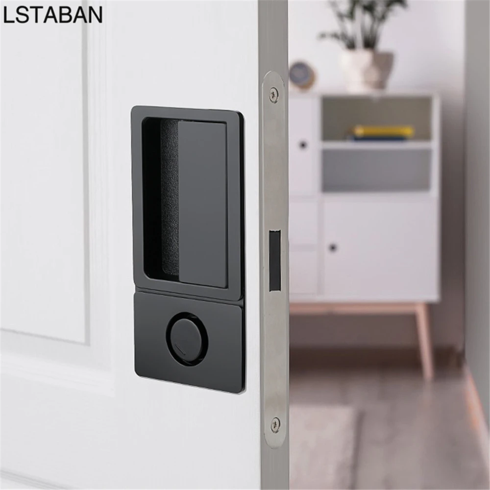 Minimalist Handleless Flat Lock Bedroom Magnetic Recessed Door Handle Silent Push Pull Black Invisible Slide Bathroom Door Lock