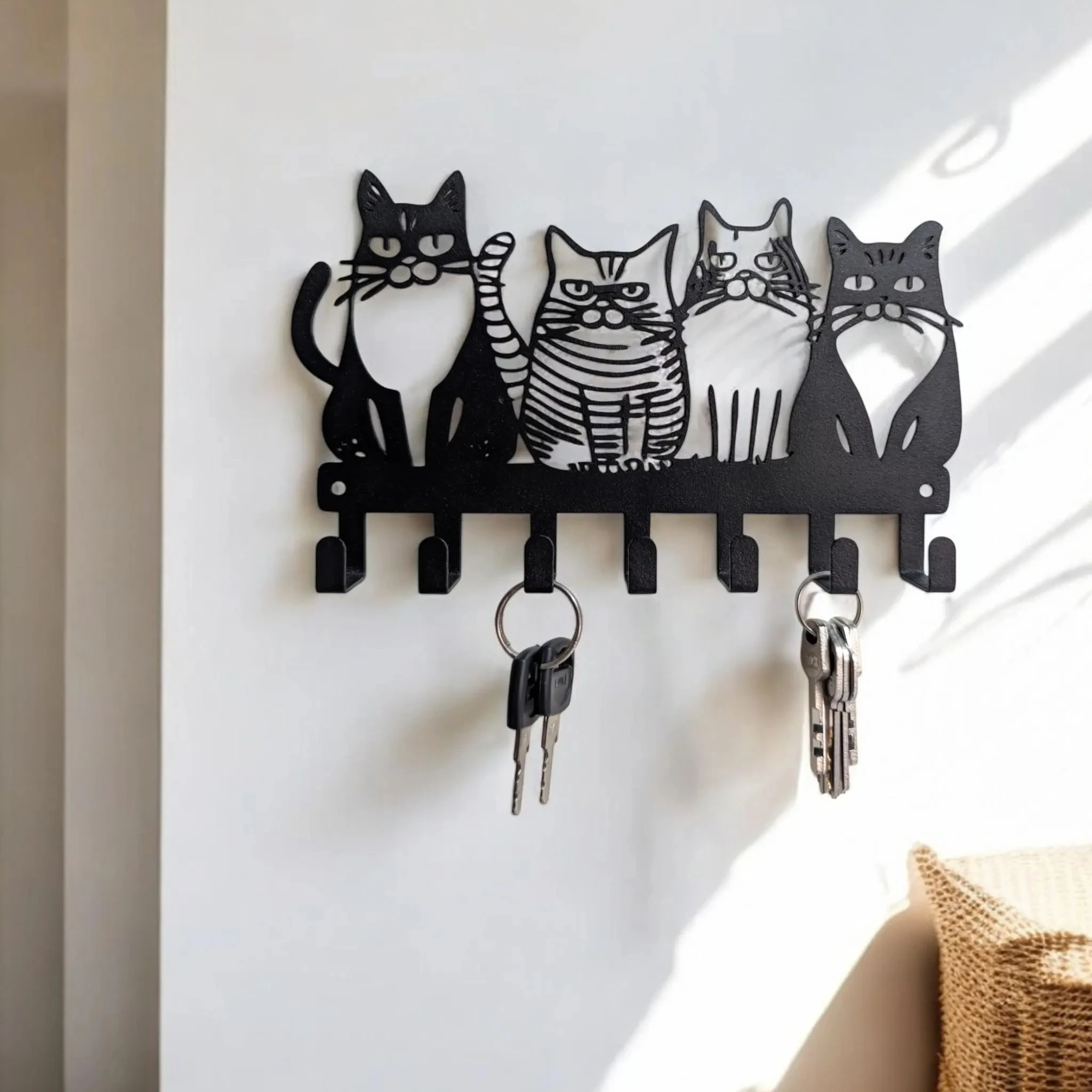 

Cute Tuxedo Cat Metal Wall Hook: Rustic Key Holder, Cat Tail Hanger for Entryway, Cat Lover Gift, Coat & Towel Organizer