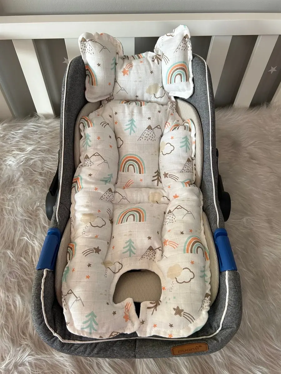 Handmade Muslin Mountain Pattern Car Seat Cushion - Stroller Cushion