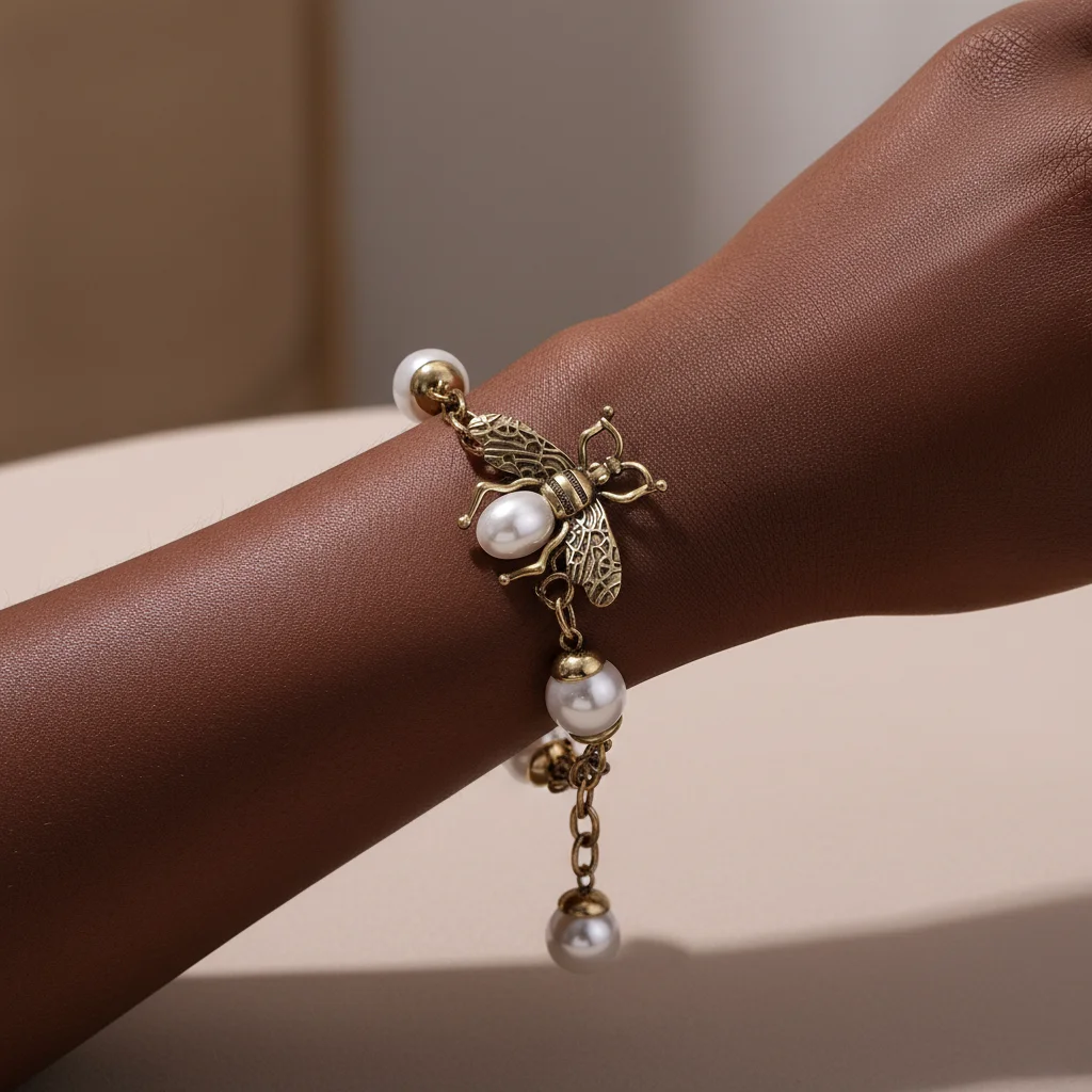 Bracelet Vintage avec perles d'eau douce naturelles de haute qualité, pendentif abeille en métal, plaqué or 18 carats, bijoux attrayants pour femmes, cadeau