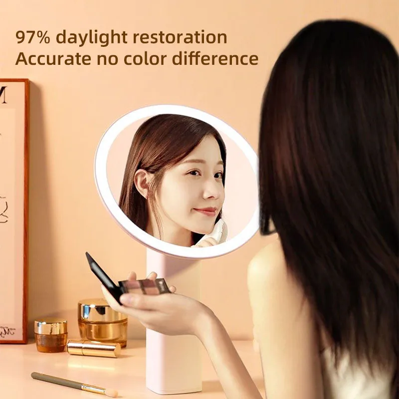 LED-Desktop-Kosmetikspiegel, verstellbarer Schminkspiegel, intelligentes Fülllicht.