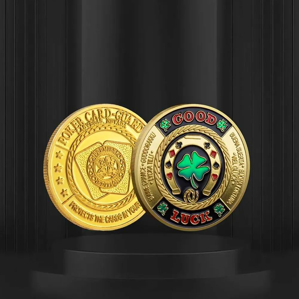 Gold Green Clover Good Luck Challenge Coin Fashion Poker Card Guard Chips Token