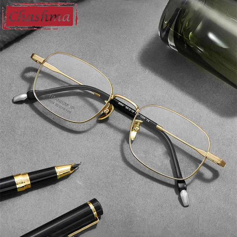 Chashma Men Eyeglasses Frames Rectangle Optical Eyewear Pure Titanium IP Plating Top Quality Glasses for Prescription Spectacles
