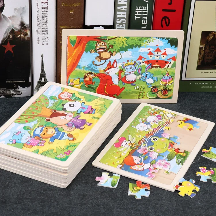 Nouveau 24 pièces Puzzles en bois enfants dessin animé Animal bois Puzzle jouets d'apprentissage éducatif précoce pour enfants cadeau