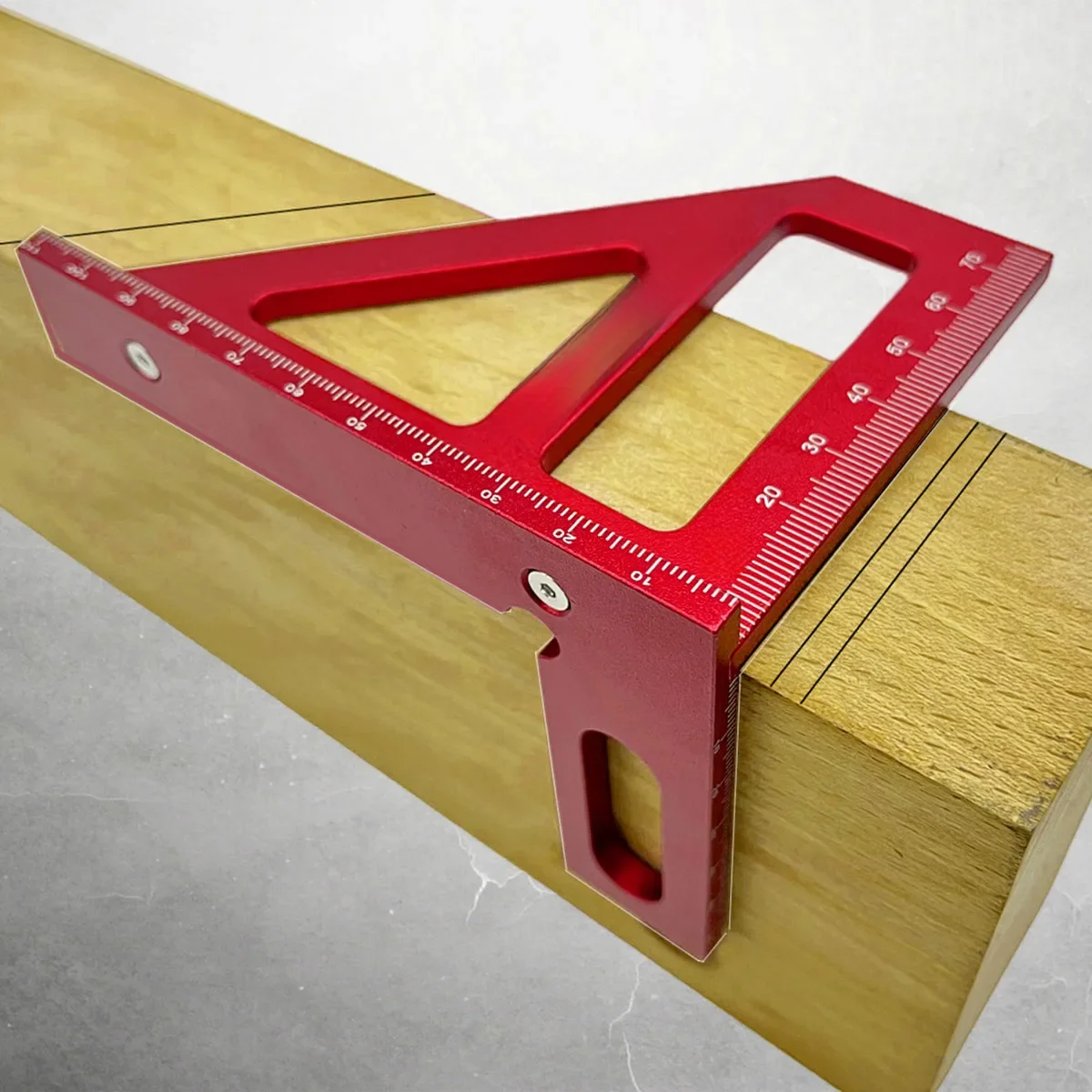 Règle triangulaire à onglet rouge en alliage d'aluminium 45 ° /90 ° Rapporteur carré pour le travail du bois - Outils de mesure de disposition multi-angle 3D