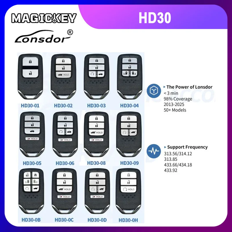Lonsdor HD30 Series Universal Smart Key for Honda 313mhz 433mhz Supports ID46 ID47 ID4A