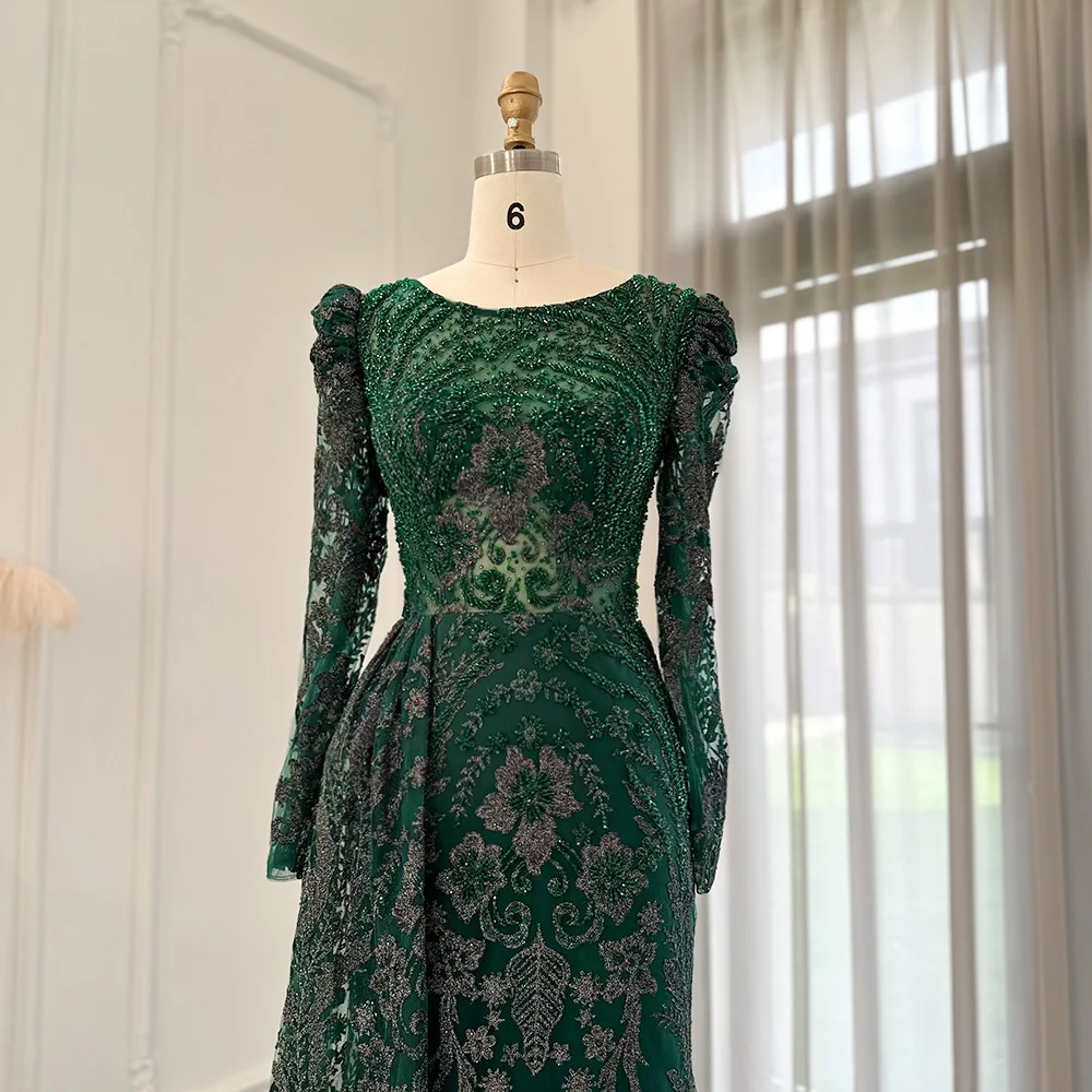 Sharon Said Dubai Schwer Kristallverziertes Übergrößen-Meerjungfrauenkleid in Braun mit Überrock für Damen, Formelles Abendkleid SS127 Maßanfertigung – Detail 21