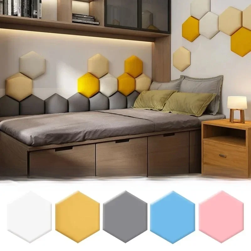 1PC zeshoekig zelfklevend bedhoofdeinde Scandinavische stijl kamer decor hoofdbord wandpaneel - afbeelding 2