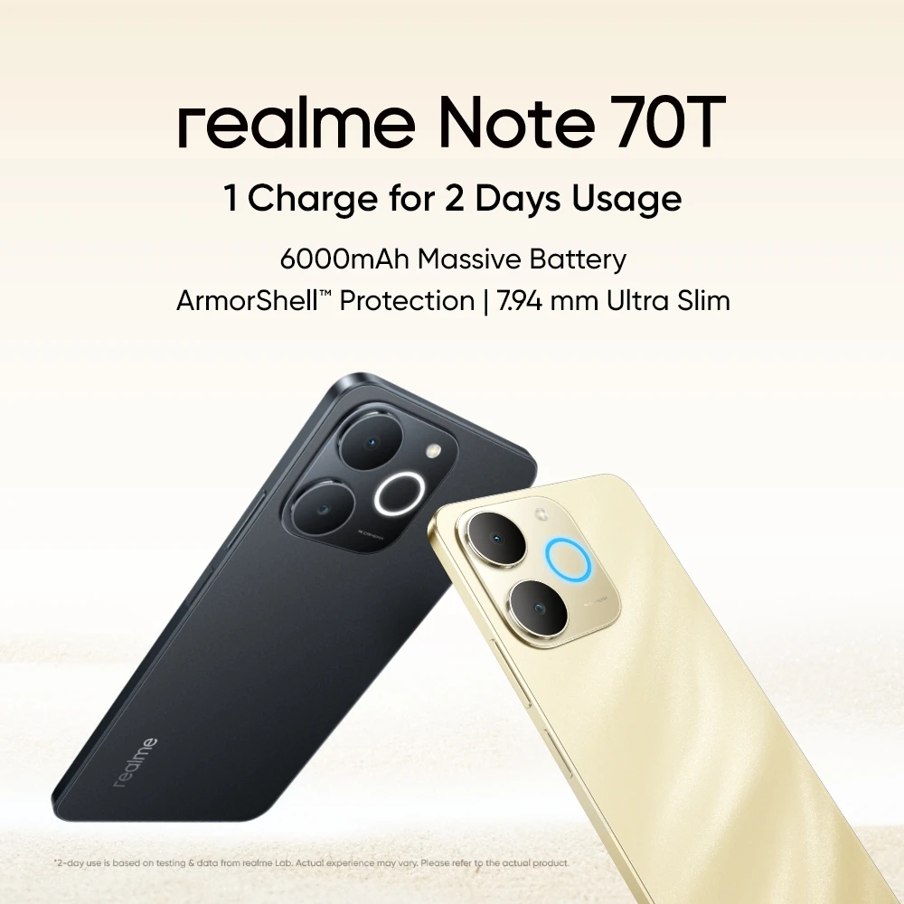 Realme Note 70T 4G Smartphone, Chipset IP54, Pantalla 90Hz de 6,74 pulgadas, Batería 6000mAh, Cámara Al 13MP, Potente Octa-Core 3