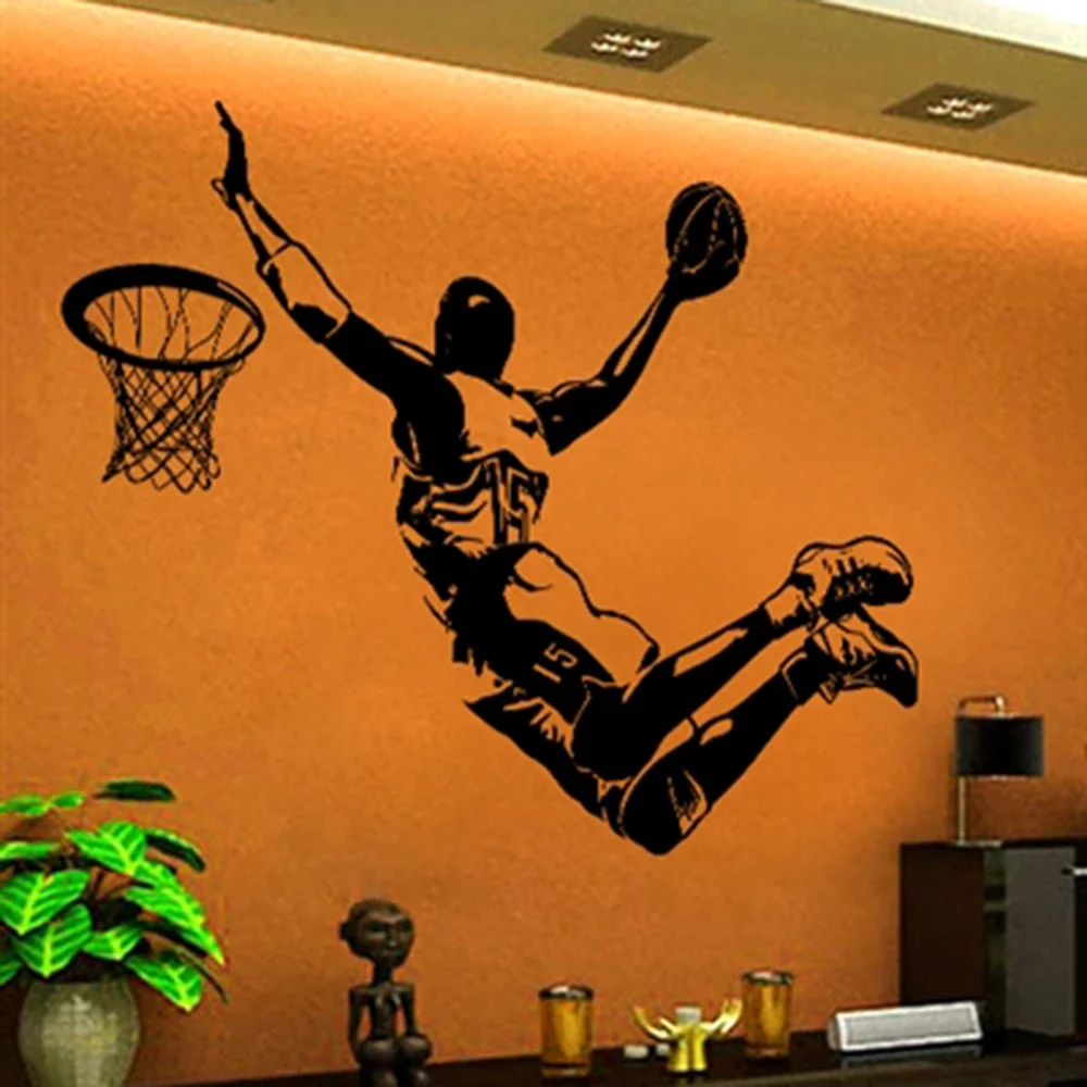 Grand autocollant Mural de basket-ball Dunk, autocollant pour chambre de garçon, bébé, filet de Sport en vinyle, salle de jeux, décoration murale pour la maison