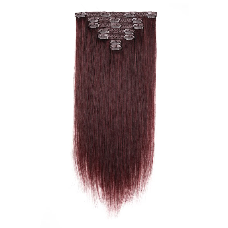 Clip In Hair Extensions Real Human Hair 12-18 Inch 7pcs Human Hair Extension Clip Ins Burgundy Wine Red Long Full Head For Women