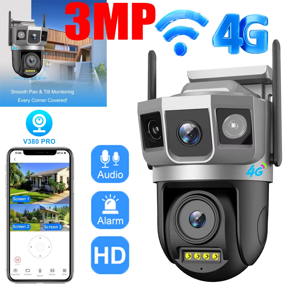 Leshine 3MP HD Dual Lens 4G WiFi Wireless Security Camera with Audio Two-way Audio Home Surveillance Cameras Motion Detection