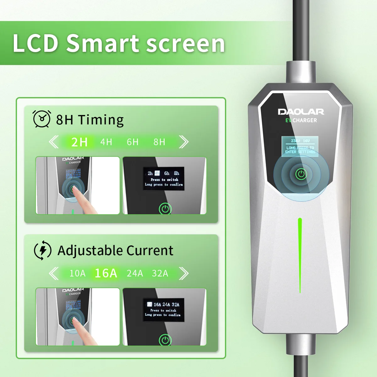 Daolar 8H Timing 7KW EV Charger 32A CEE plug 5M/10M Type 2 Electric Vehicle Charger Adjustable Current EV Car Charging Station