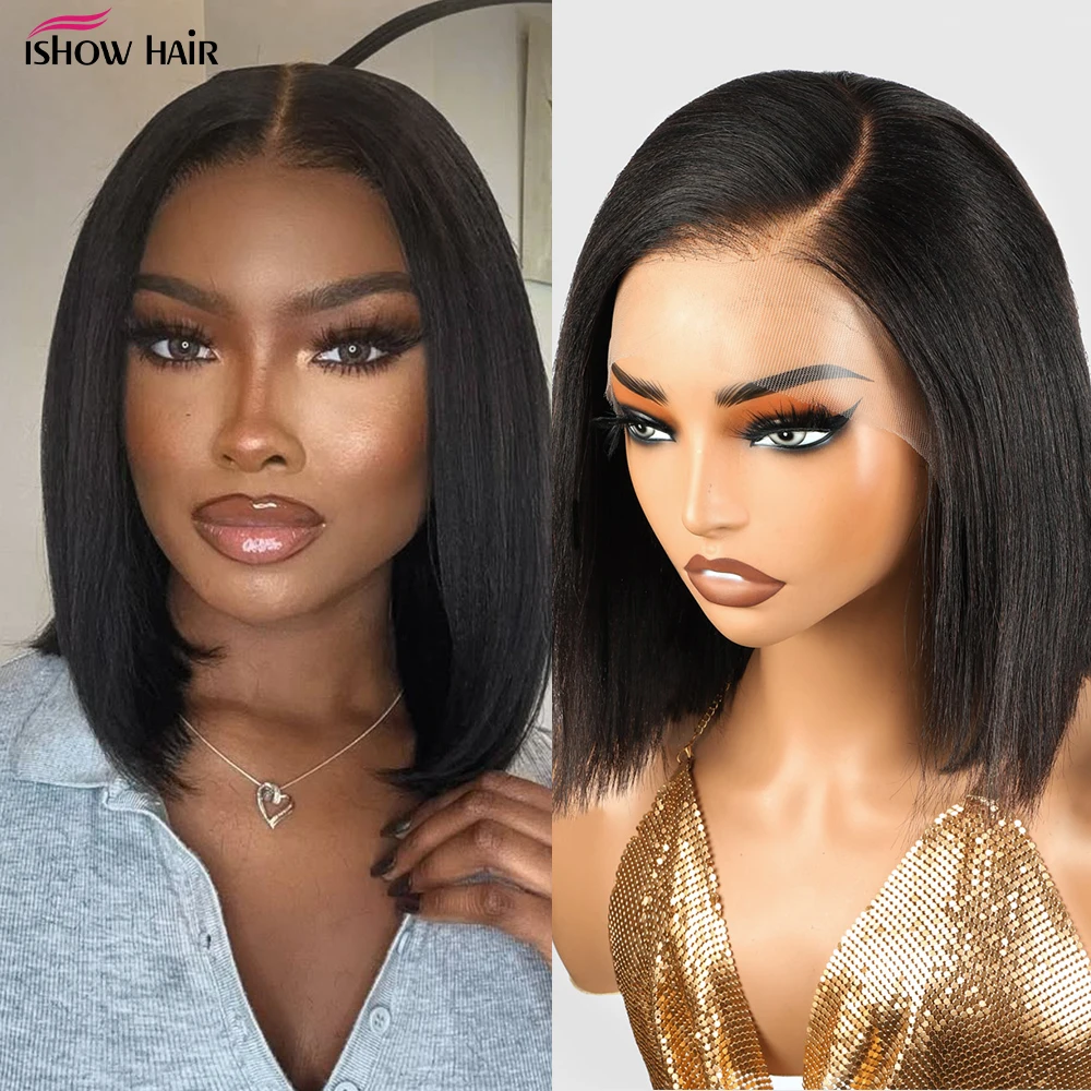 Light Kinky Straight 13x4 Lace Front Human Hair Wig Short Bob Wigs Transparent Lace Yaki Straight Brazilian Remy Pre Plucked Wig