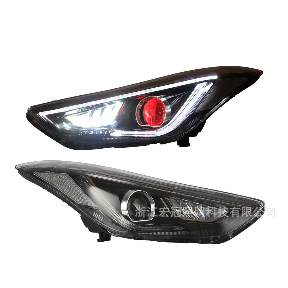 Car LED Headlight Assembly Front Lamp Dynamic Streamer Turn Signal For Hyundai Elantra 2012-2015 Fog Daytime Running Lights