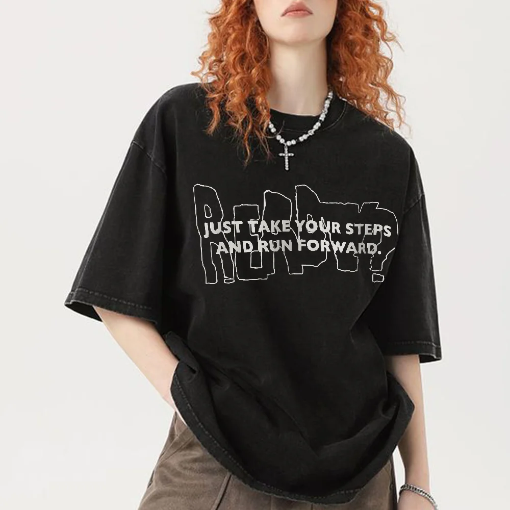 

Unisex Printed Washed Tee Just Take Your Steps And Run Forward Women 's New Summer Graphic Tees Casual Short Sleeve