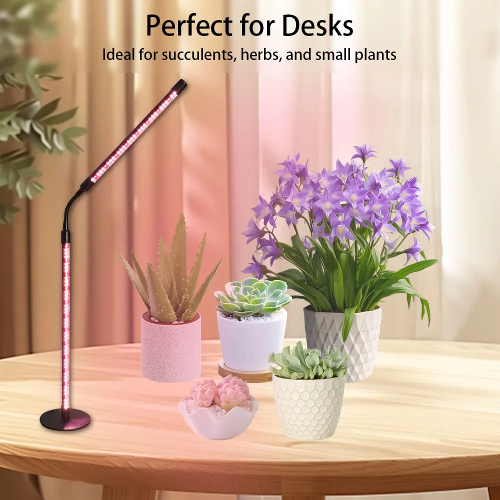 Indoor Plant Grow Light, Desktop Led Grow Light, Flexible Gooseneck That Can Rotate 360 Degrees and Be Extendable, Automatic Timer, 3/9/12 Hours, Three Levels of Brightness Adjustable, Ideal for the Growth of Small Plants
