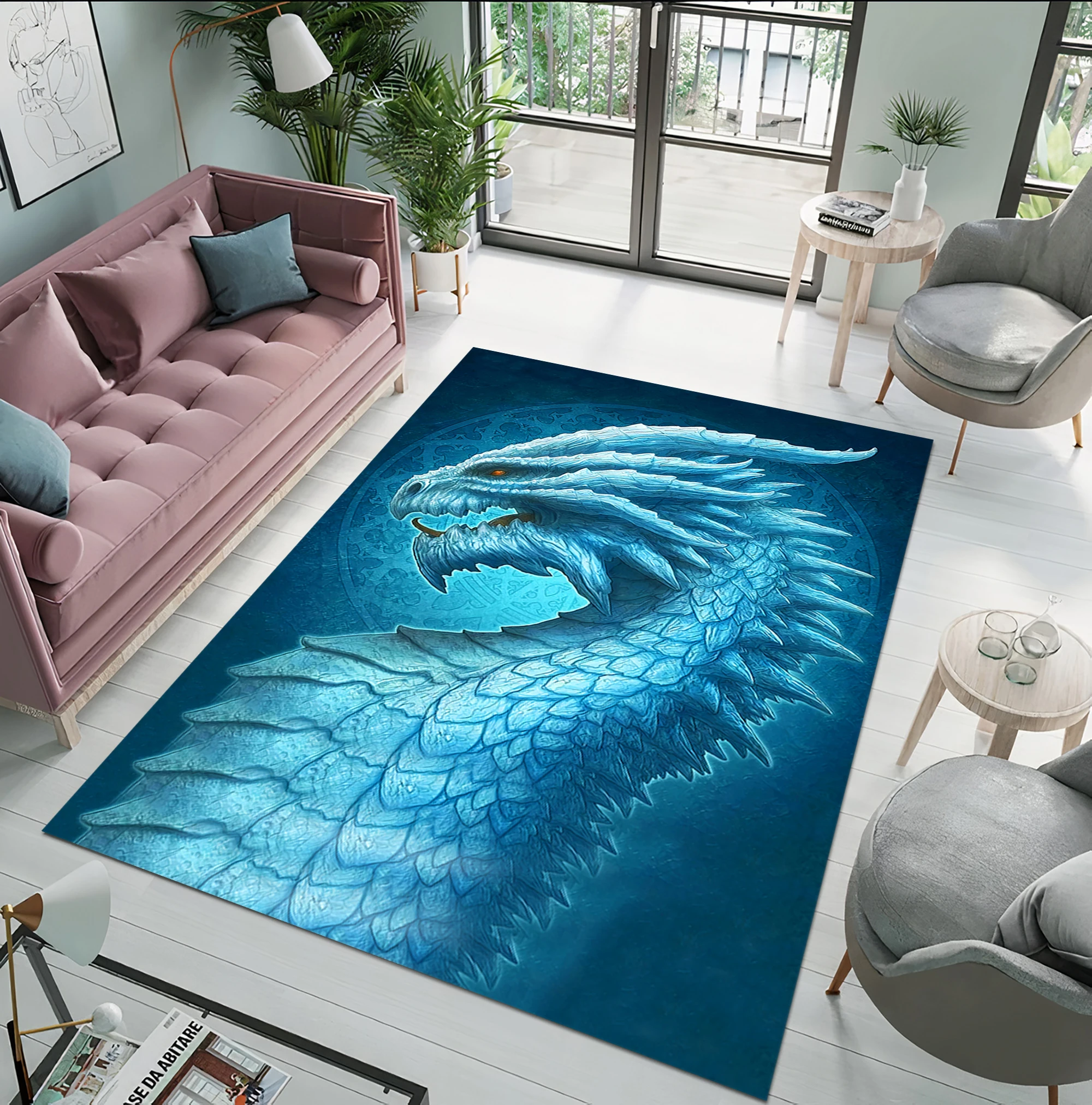 Dragon Rug, Red Eyes Blue Dragon Rug,Rugs Living Room,Washable Rugs For New Life Styles,Rug Carpet,Rug runner