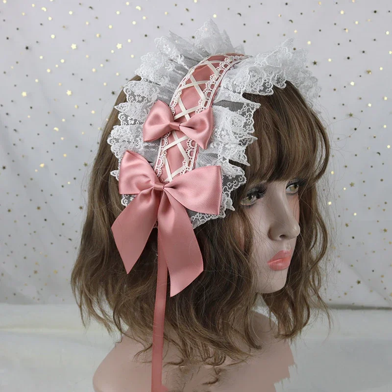 Piękny słodki obręcz do włosów koronkowe nakrycia głowy z kwiatami Anime Maid Cosplay Kawaii pałąk Lolita Hand Made dla dziewczynek akcesoria do włosów — zdjęcie 2