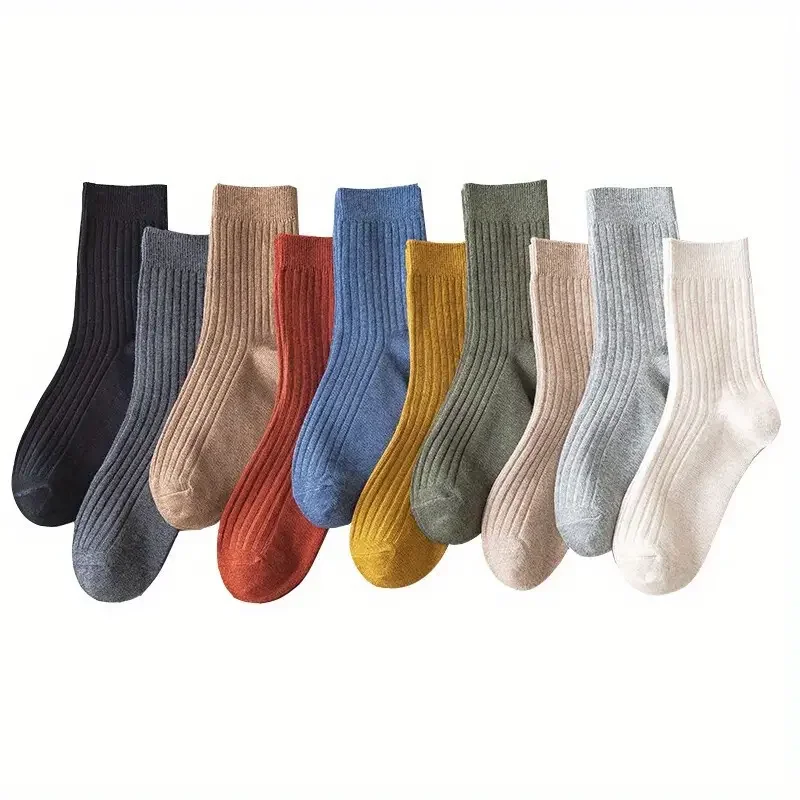 5Pairs Of Mixed Color Striped Socks, Comfort Non-slip Mid-tube Socks, Classic Casual Crew Socks For Daily Wear