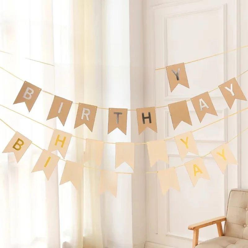 Gelukkige Verjaardag Vlaggen Decoratie Kraftpapier Banner Party Bunting Garland Set Jongen Meisje Baby Douche Decoratie Benodigdheden - afbeelding 2