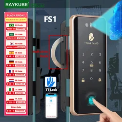 RAYKUBE FS1 TT Lock 3D Face Recognition Smart Lock With Half-circle Hook Biometric Electronic Fingerprint Unlock Glass Door Lock