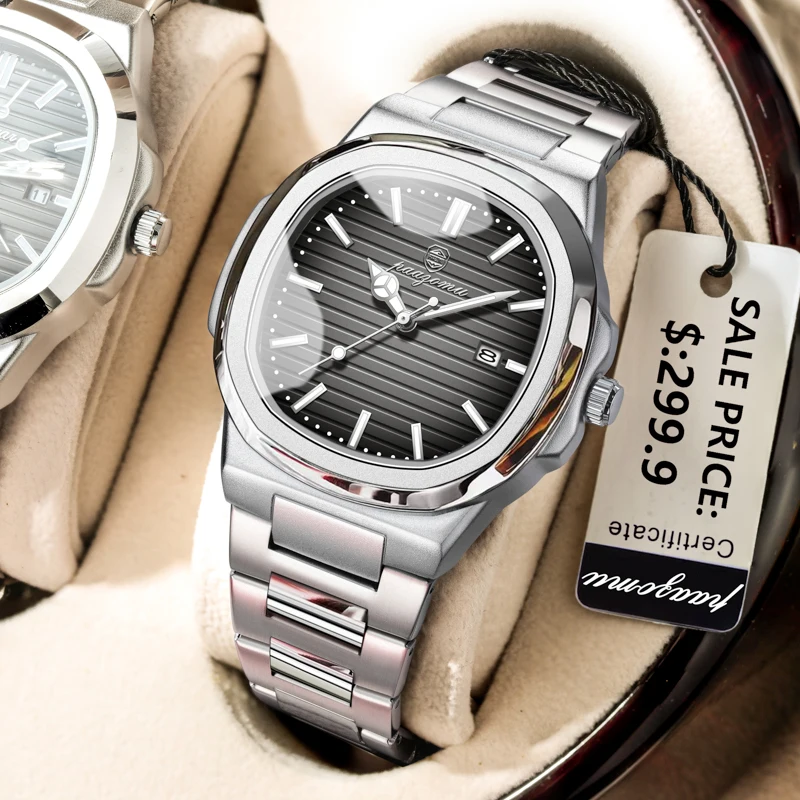 Reloj de lujo PAAZOMU, reloj de negocios resistente al agua para hombre, reloj luminoso con fecha de acero inoxidable, reloj cuadrado de cuarzo para hombre, reloj para hombre 2025 nuevo