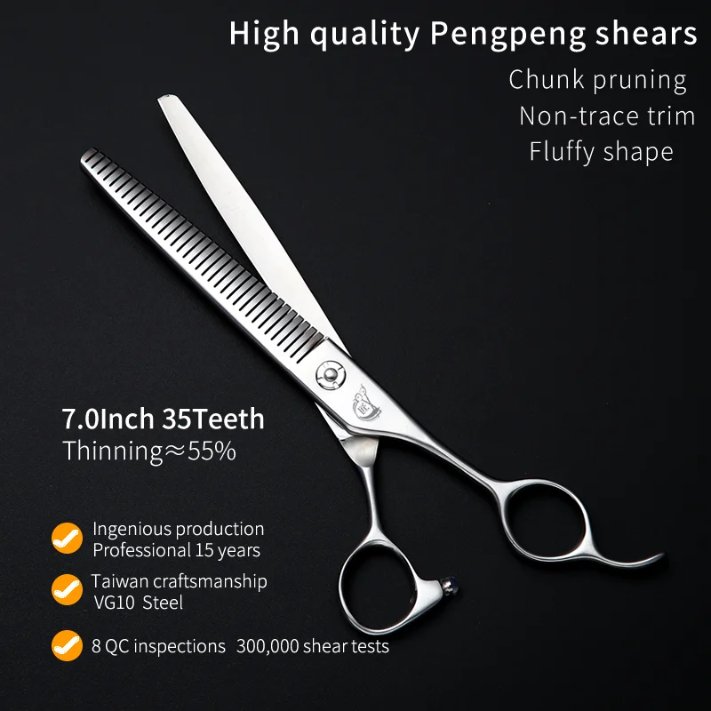 Crane JP VG10 7.0 Inch 35 Teeth Professional Thinner Scissors for Dog Grooming Shears Pet Chunker Thinning Rate 55%
