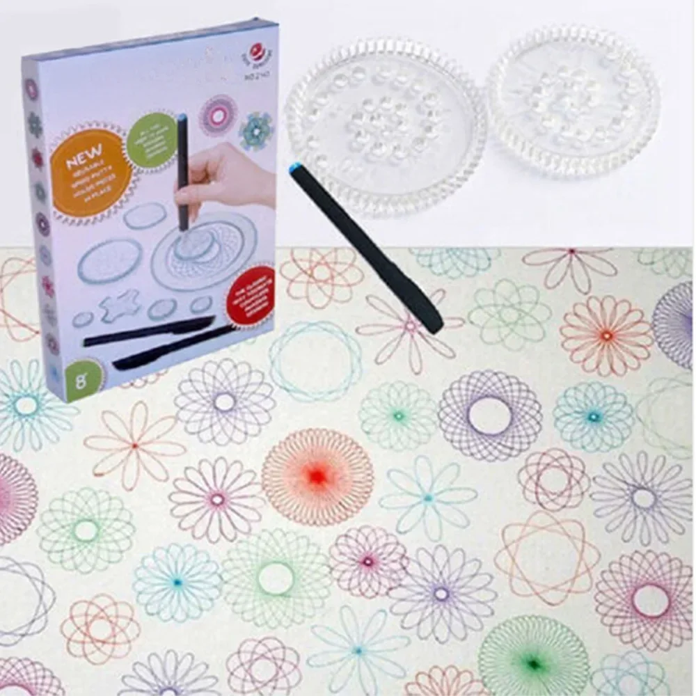 2024 nowy Spirograph Deluxe zestaw projektowy zestaw blaszany rysuj wzory spiralne blokujące koła i koła, rysuj zabawki edukacyjne — zdjęcie 2