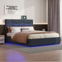 Anajqaqia Double Bed 140x200cm - Upholstered Bed - with Storage Space - with LED Lighting - with Charging Function - Black