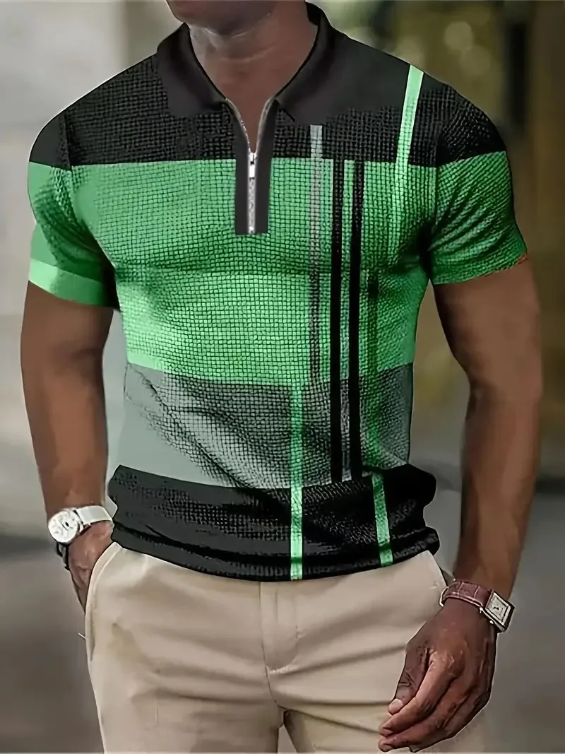 Summer Lapel Men's Polo Shirt,Casual Slim Fit Golf Clothing,Vintage Stripe Print,Work/Sports/Street Plus Size Menswear image 4