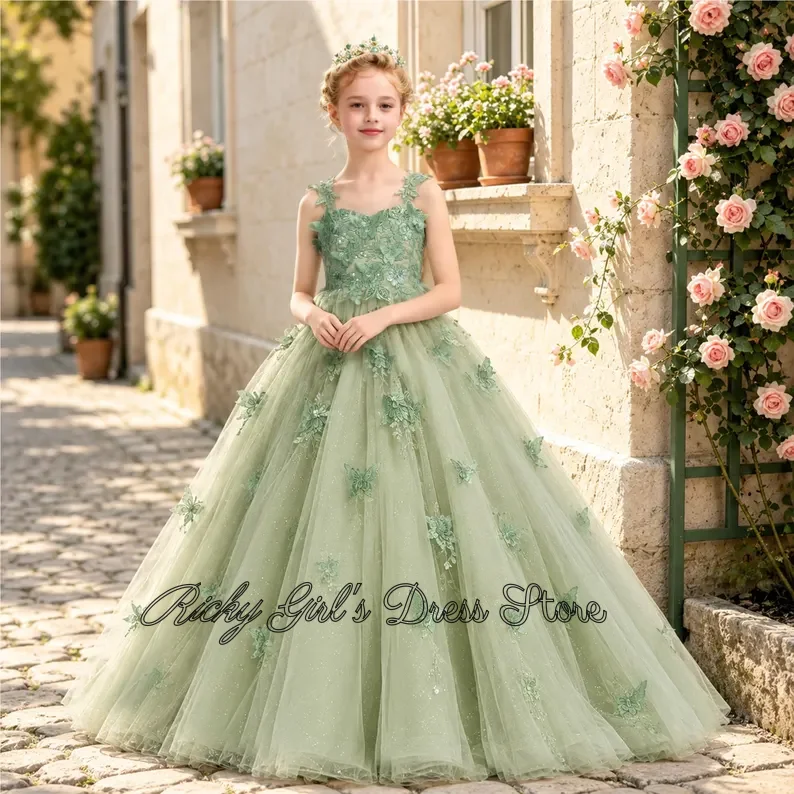 Sage Green Quinceanera Dresses Lace Appliques Long Flower Girl Dress Spaghetti Strap Birthday Party Gown Customized 2026