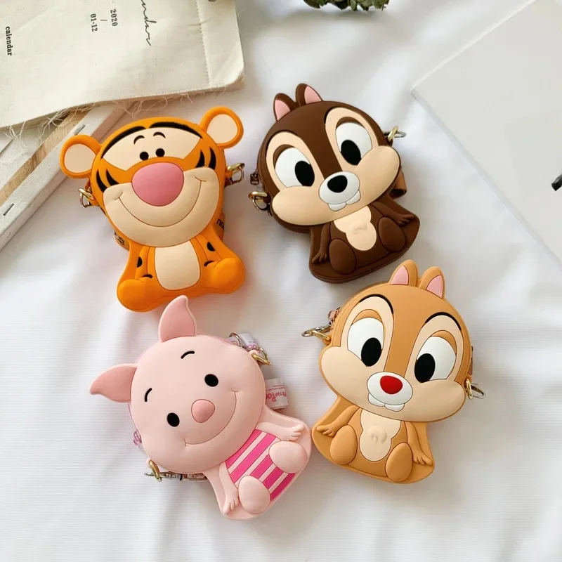 Disney-Sac en silicone Anime pour enfants, Porcinet, Tigrou, Chip 'n' Dale, SLaura, Rel Brothers, Porte-monnaie alertes onal, Jouet cadeau pour enfants