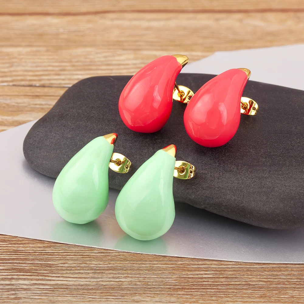 Nidin New Arrival Waterdrop Shape Chunky Dome Charm Earrings 6 Colors For Women Fashion Female Ear Jewelry Accessories Gifts