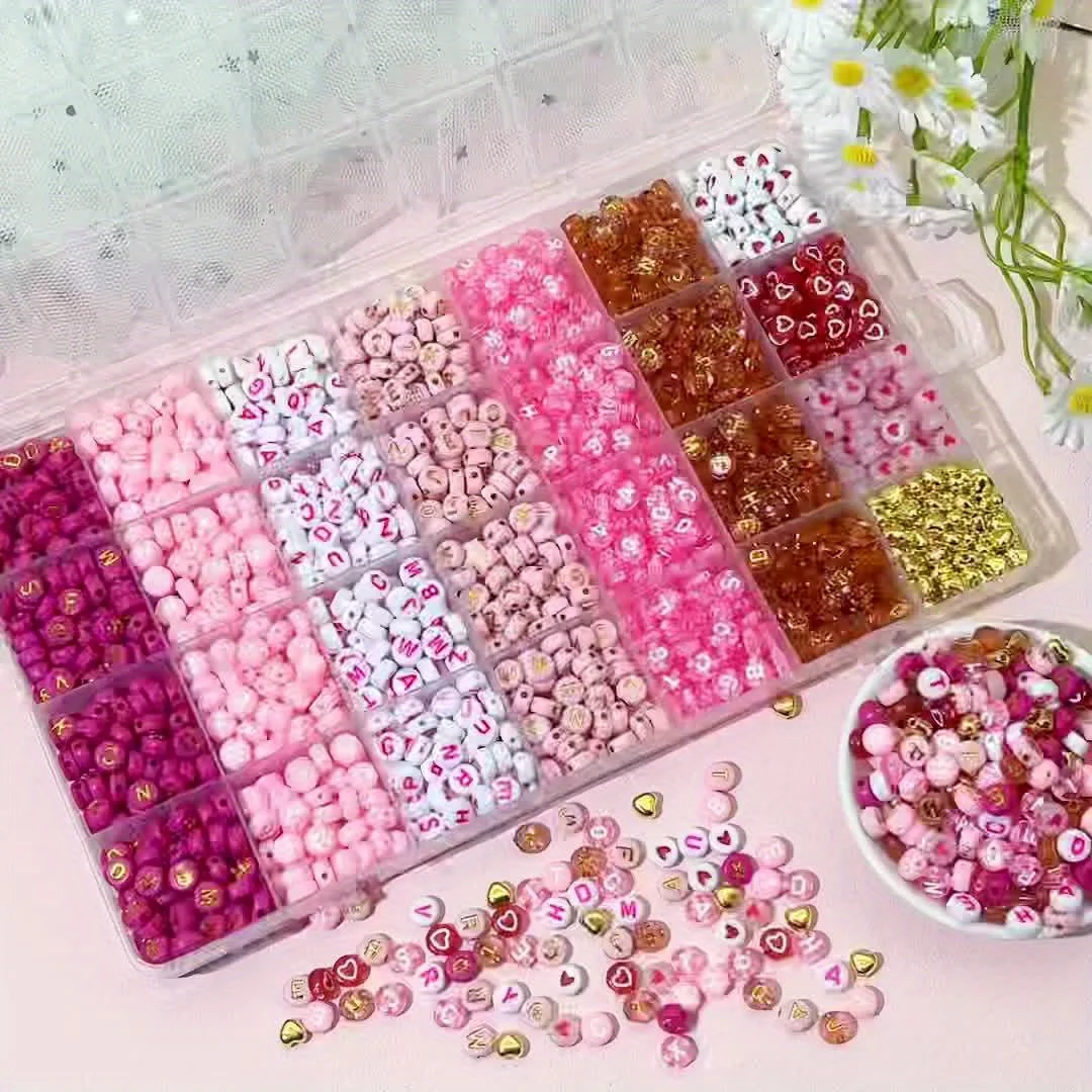 300/840pcs Pink, Red & White, Golden Letter & Heart Acrylic Beads Set - Jewelry Making Kit for DIY Bracelets, Necklaces image 6